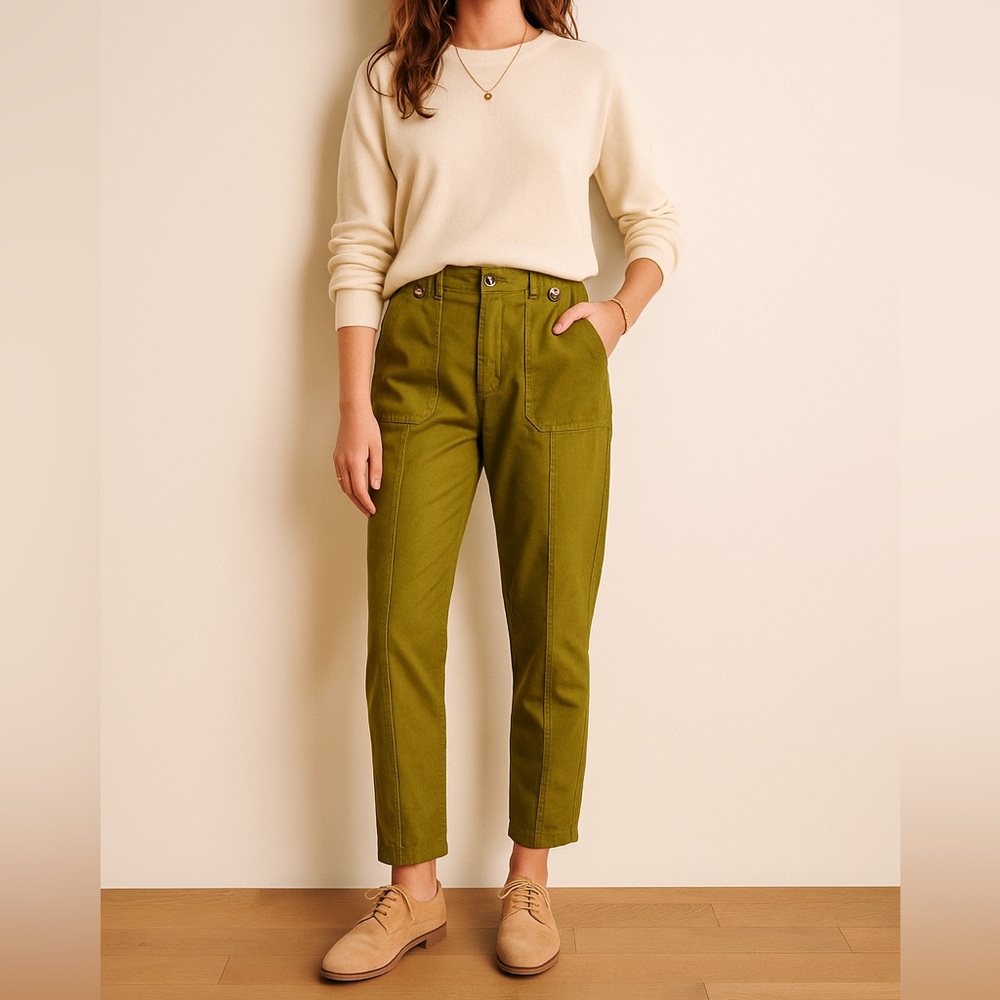 Sezane Olive Green Straight Leg Pants
